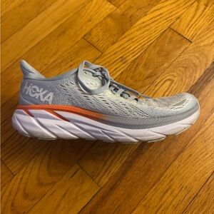 Hoka Light Gray and Orange Athletic Shoes